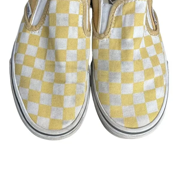 Vans Yellow & White Checkered Slip-On Loafers Size 5.5 Women / 4 Men Canvas Shoe - Picture 3 of 11